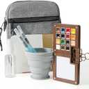 Mini Paint Palette Travel Kit  15Colors Pocket Artist Water Color Travel Set with Crossbody Bag, Watercolor Journal, Metal Clip, Paint Water Cup, Water Brush, Wooden Paint Box for Painters Artists