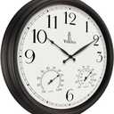 24 inch Outdoor Clocks for Patio Large Waterproof with Thermometer - Black Outdoor Wall Clock with Temperature and Humidity Combo - Weatherproof, Accurate & Easy to Read for Pool, Garden & Home Decor