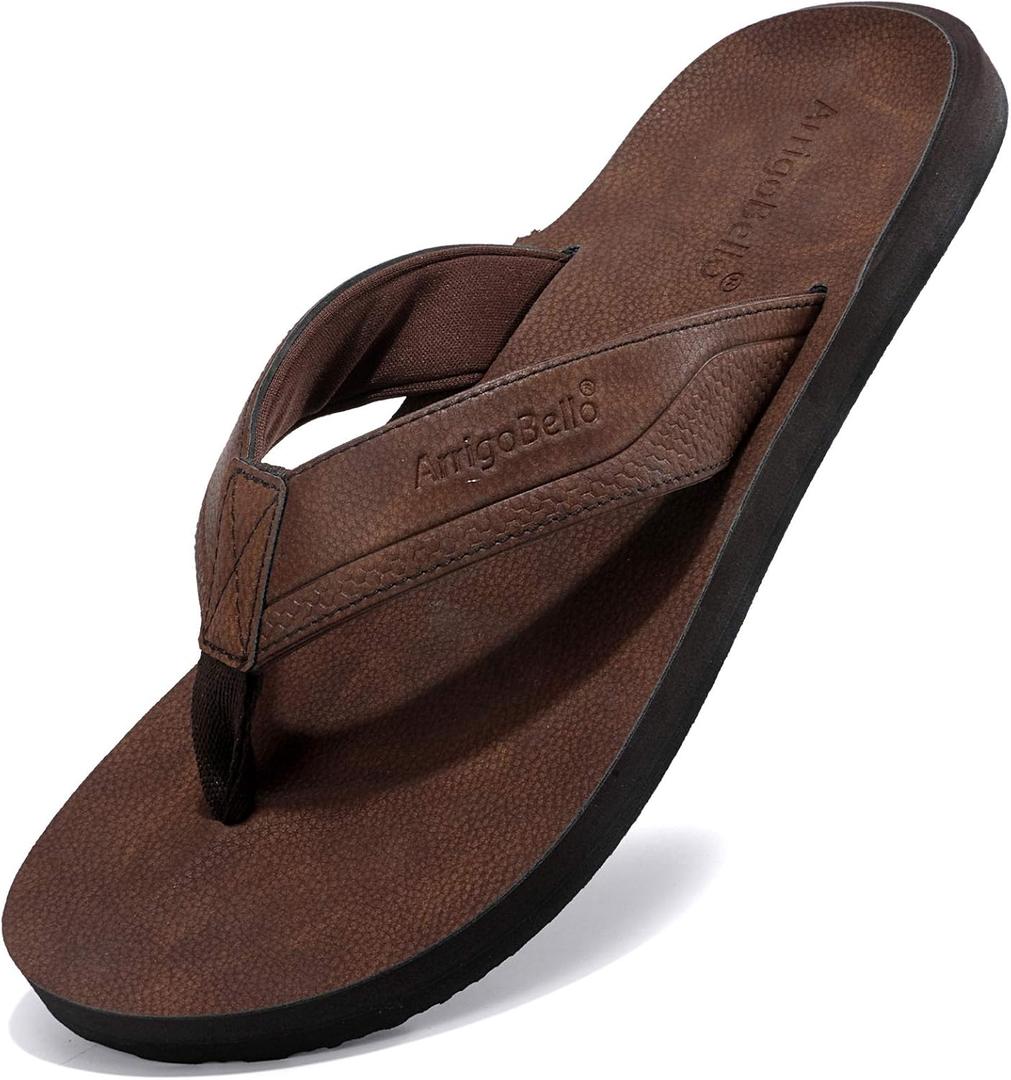 AX BOXING Mens Flip Flops Leather Thong Sandals Casual Comfort Slides Slippers (10)