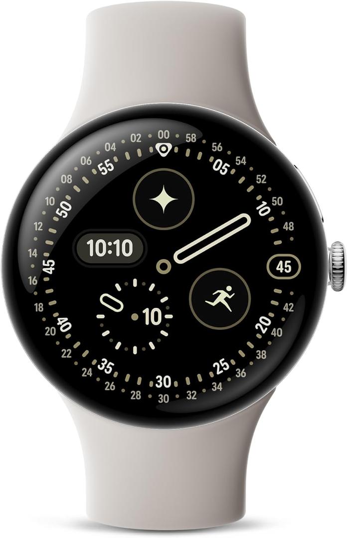 Google Pixel Watch 4 (45mm) - Android Smartwatch with Heart Rate and Sleep Tracking - 40-Hour Battery - Fitness Tracking - Google AI - Polished Silver Aluminum Case - Porcelain Active Band - Wi-Fi