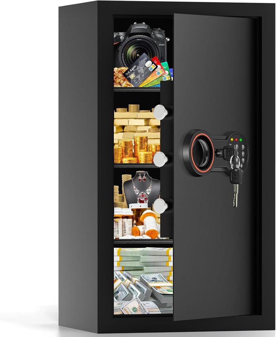 6.0 Cu Ft Large Safe Box for Home Use, 27.6"H Heavy Duty Home Safe with Combination Lock, Alarm System, Removable Shelves, Anti-theft Security Safe for Money Jewelry Documents