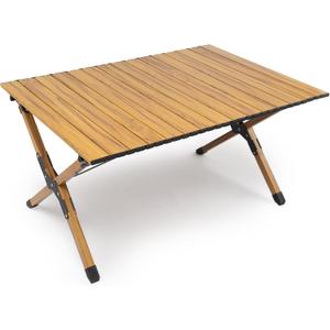 Whitsunday Folding Camping Table Aluminum Portable Roll-Up Picnic Table 4-6 Person for BBQ Backyard Patio Party Wood Grain 34.6 * 23.6 * 17.3