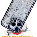 2 x for iPhone 13 Pro Case, Sparkly Crystal Diamonds Rhinestone Border with Shiny Glitter Sequins Phone Cover for Women Girls, Transparent TPU Bling Slim Protective Case for iPhone 13 Pro