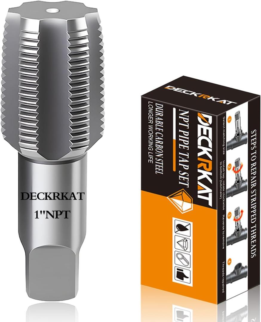 DECKRKAT 1" NPT Pipe Tap, Precision Carbon Steel NPT Tap Set for Clean Accurate Threads, 1" NPT Tap, Perfect for Plumbers Mechanics DIYers, with Durable Plastic Case.