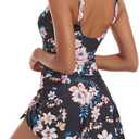 Aidonger One Piece Swim Dress Swimsuits for Women Tummy Control Swimdress Skirt Bathing Suit (Large, Black Floral Print)