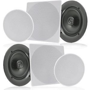 Pyle Pair 6.5 Flush Mount In-wall In-ceiling 2-Way Speaker System Spring Loaded Quick Connections Changeable Round/Square Grill Stereo Sound Polypropylene Cone Polymer Tweeter 200 Watts (PDIC1666)