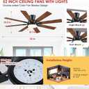 52'' Low Profile 8 Blade Ceiling Fans with Lights Flush Mount Brown