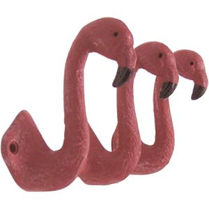 Wowser Set of 3 Nautical 4-Inch Pink Flamingo Cast Iron Wall Hooks