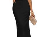 ZESICA Women's Summer Asymmetrical Bodycon Midi Dresses 2026 Formal Ruched Wedding Guest Cocktail Party Long Dress (X-Large, Black)
