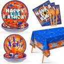 Grencian 98Pcs Dart War Birthday Party Decorations Dart War Plates Napkins Forks Tablecloths Disposable Paper Tableware Set for Kids Boys Girls Birthday Baby Showr Party Supplies, Serve 24