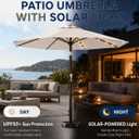 10FT Solar Patio Umbrella with Lights, Outdoor Table Market Umbrella with 32 LED Lights, 8 Sturdy Ribs, Push Button Tilt and Crank for Pool, Deck and Garden, UV-Resistant