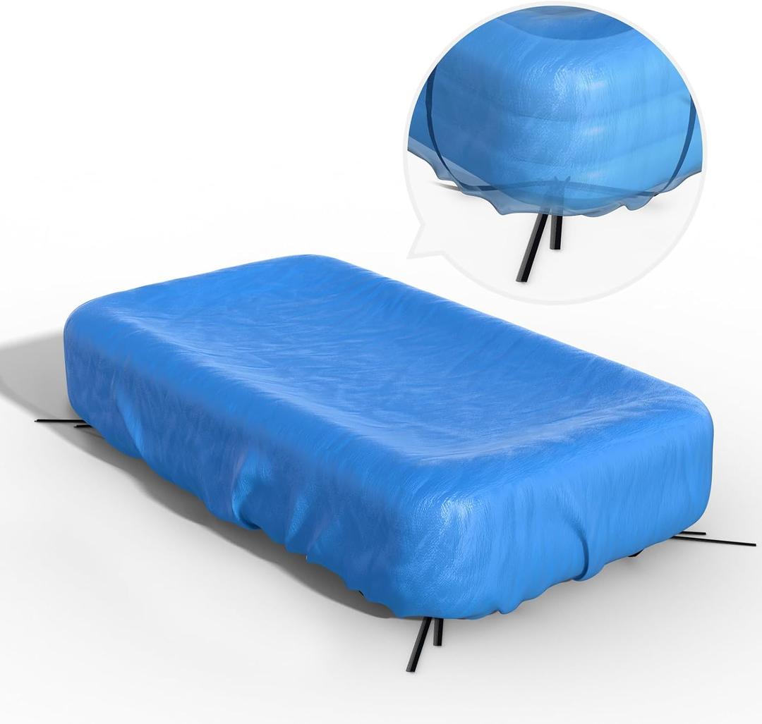 Inflatable Pool Cover Rectangle for 120 x 72, 130 x 72, 145" x 74" Pool, Secure Elastic Edge & Drawstrings 10' x 7' Rectangular Pool Covers for Above Ground Pools