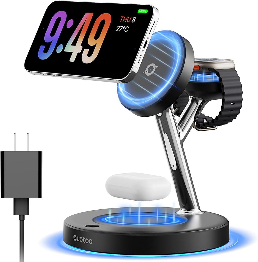 2025 3 in 1 Charging Station Compatible with Mag-safe Charger Wireless Charger Stand for iPhone 17 16 15 14 13 12 Series Wireless Charging Station for AirPods Wireless Charging Stand for iWatch Series (black)