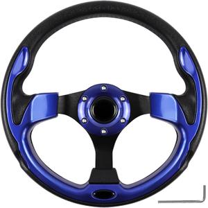 Golf Cart Steering Wheel, Universal Fit, PVC, Black and Blue, Medium Grip, For Golf Carts, Club Car, EZGO, RXV, TXT, Yamaha, Precedent, Tempo, DS