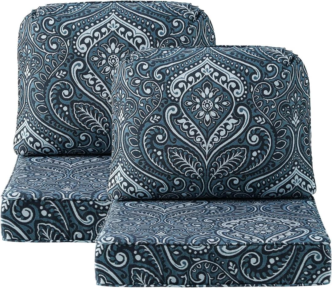 Outdoor Cushions for Patio Furniture Set of 2, 24"x24" Water Repellent Chair Cushions Removable Seat Bottom & Back Cushion Covers for Chair, Sofa, Couch, Damask Vine