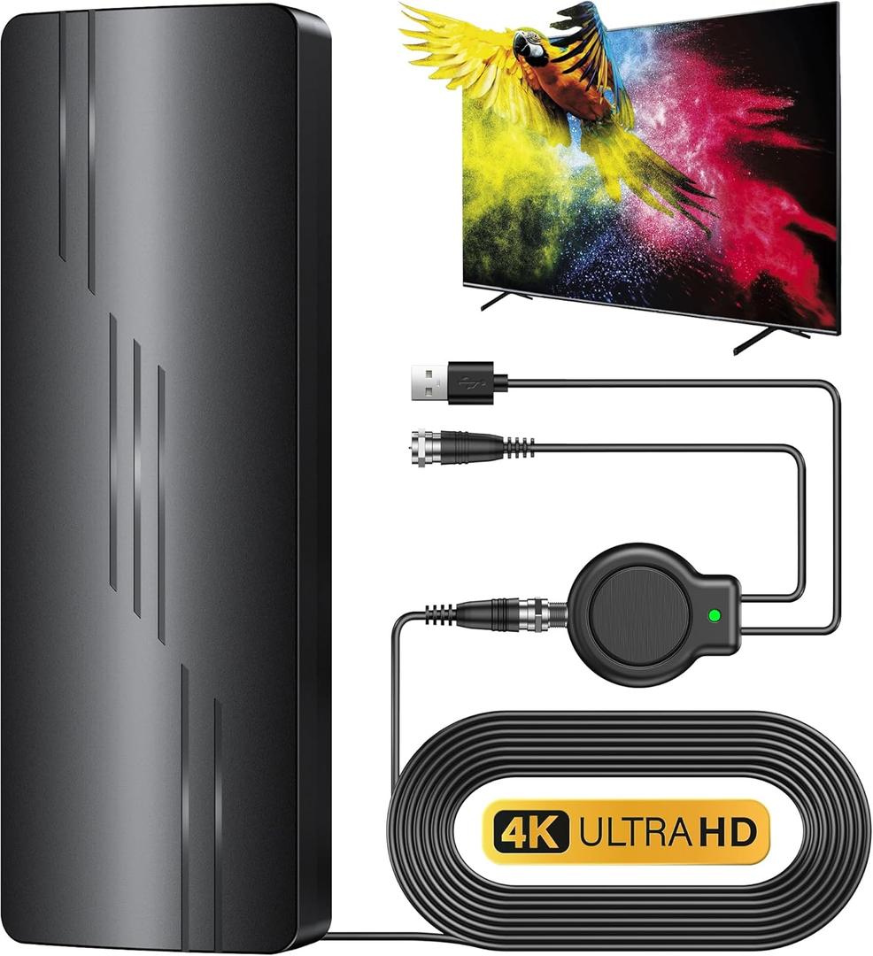 2025 Upgraded TV Antenna for Smart TV, 1800+ Miles Range Strongest for Local Channels with Amplifier Signal Booster, Waterproof Design, 33FT Coax Cable-Support 4K 1080p TV Antenna Indoor Ourdoor (Black)