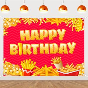 French Fries Birthday Party Backdrop, 6.8x4.9ft Vinyl Backdrop for Fast Junk Food Potato Theme Party Decorations Supplies