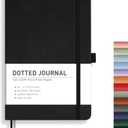 RETTACY Bullet Dotted Journal Notebook, 192 Pages, A5 Medium Size (5.7'' x 8.3''), Leather Hardcover, 100 GSM Thick Paper, for Bullet Journaling, Planning, Tracking (Black)