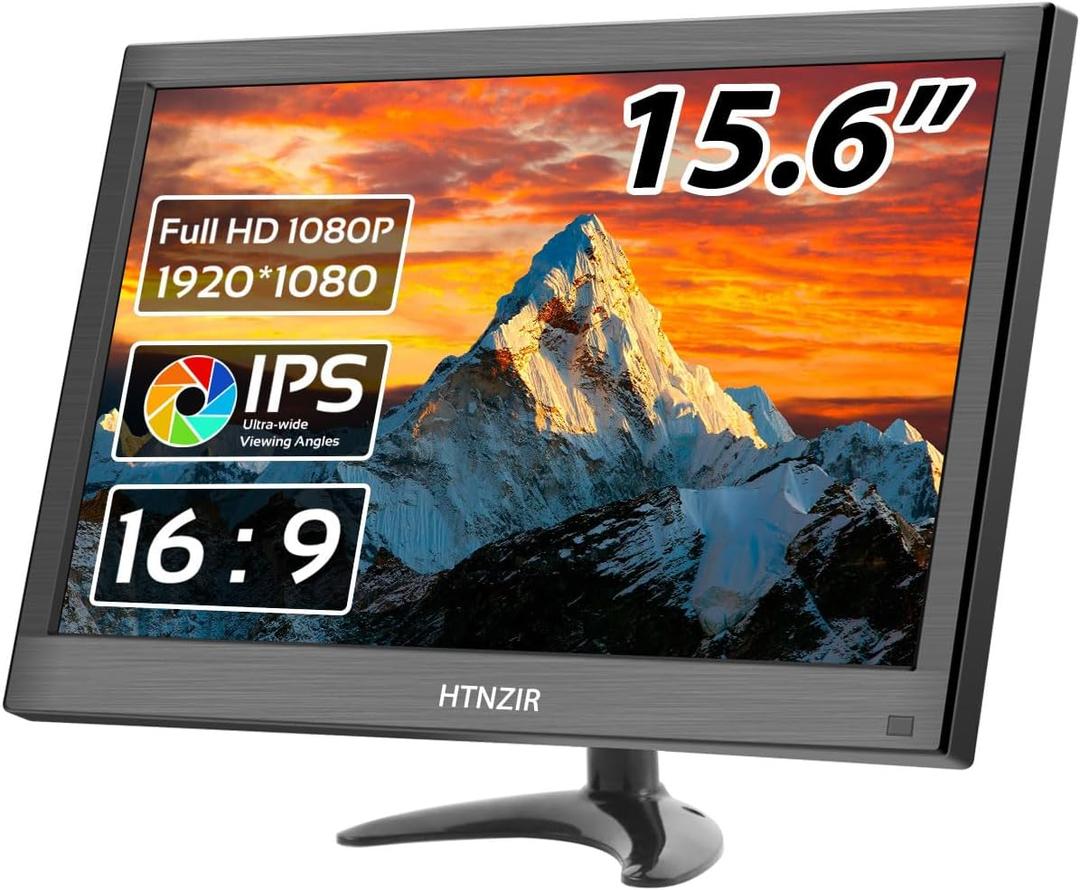 15.6 inch PC Monitor FHD IPS Display 1920 x 1080P LED Screen Desktop Monitor with HDMI/VGA/BNC/AV/USB/AV Port,Built-in Speakers, for CCTV Raspberry Pi PC
