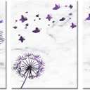 Kalormore Abstract Purple Dandelion with Butterflies Picture Canvas Wall Art Flowers Giclee Prints Floral Painting Artwork for Modern Living Room Home Office Bedroom Bathroom