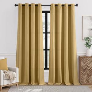 jinchan Linen Textured Room Darkening Curtain 96 Inches Long for Living Room Room Thermal Insulated Grommet Top Window Drape for Bedroom 52x96 Mustard Yellow 1 Panel