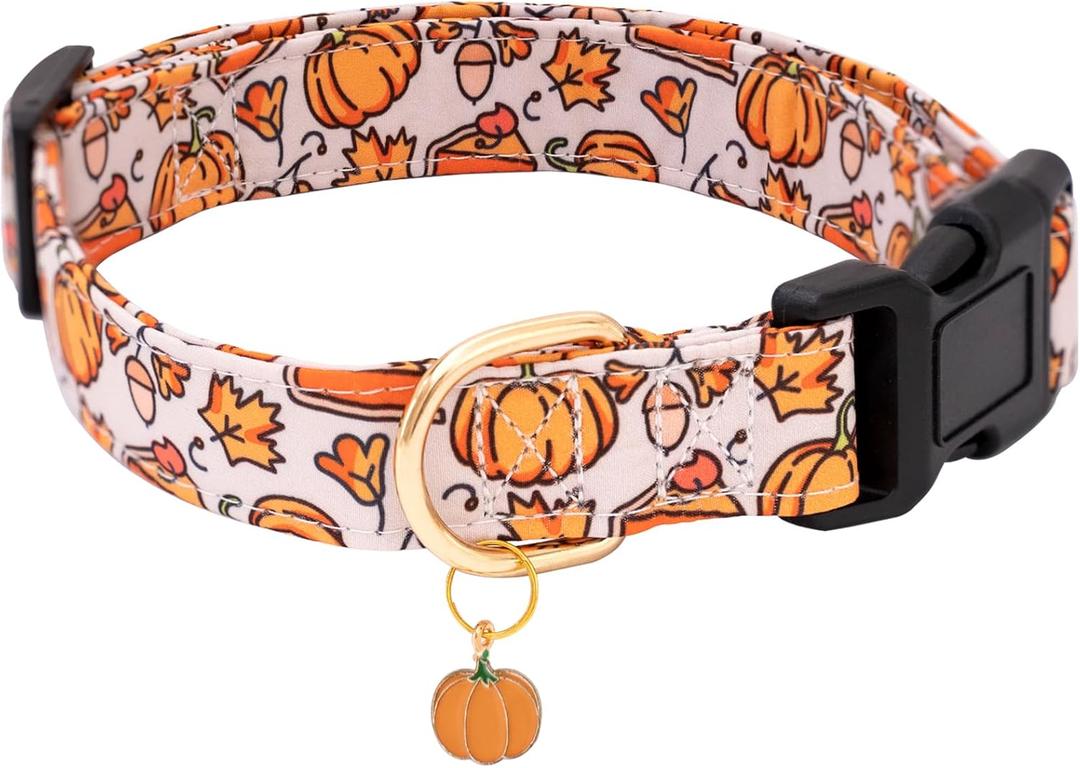 Faygarsle Orange Dog Collar with Pumpkin Leaf Patterns Cute Puppy Collar for Fall Autumn Seasons Dog Collar for Small Medium Large Dogs Stylish Dog Necklace for Male Female Boy Girl Dogs M