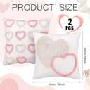 2 PCS Valentines Day Hearts Throw Pillow Covers 18 x 18 Inches Square Beige Pink Heart Linen Embroidered Cushion Cases Soft Decor for Sofa Bed Couch Living Room Home Couple Present Valentine Gift