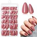 240pcs Dusty Rose Press on Nails Almond- Short Press on Nail pink in 12 Sizes for Women & Girl, Glossy Short Nails Press on Almond Fully Cover Acrylic Fake Nail with Glue & Jelly Tabs