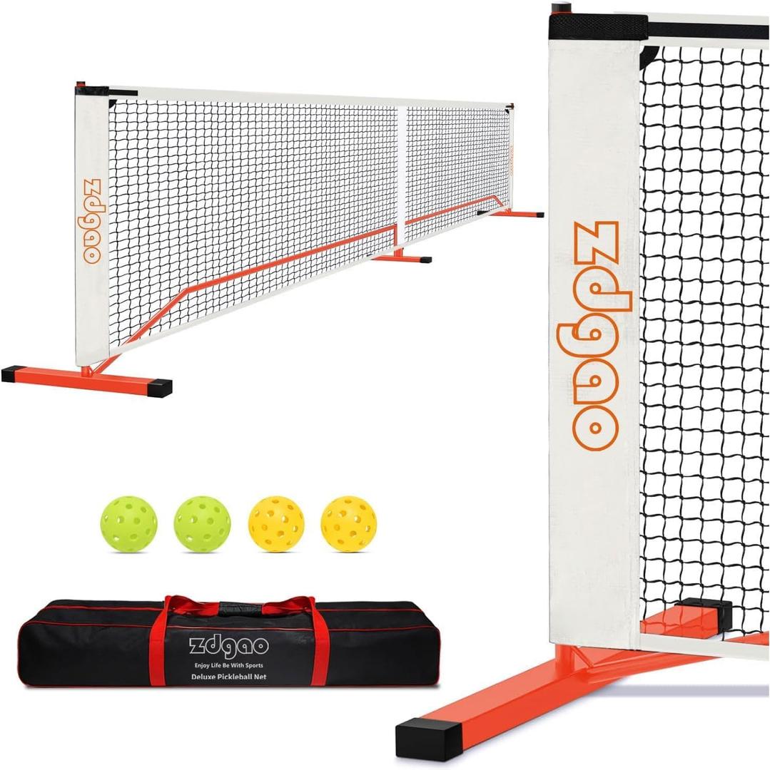 Zdgao Pickleball Net for Driveway with 22FT Regulation Size Pickleball Net, 4 Outdoor Pickleballs and Carry Bag, Weather Resistance Strong Steel Frame (Orange)