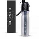 COLD FACTOR Dual-Action Misting Water Bottle 20 oz (Black/White) | Insulated & Leak-Proof | BPS-Free with Cooling Spray Feature | Ideal for Sports, Fitness, Work & Outdoor Activities (Black Hex)