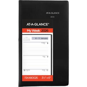 AT-A-GLANCE 2026 Planner, Weekly, 3-1/2" x 6", Pocket Size, Open Scheduling, DayMinder, Black (SK480026)