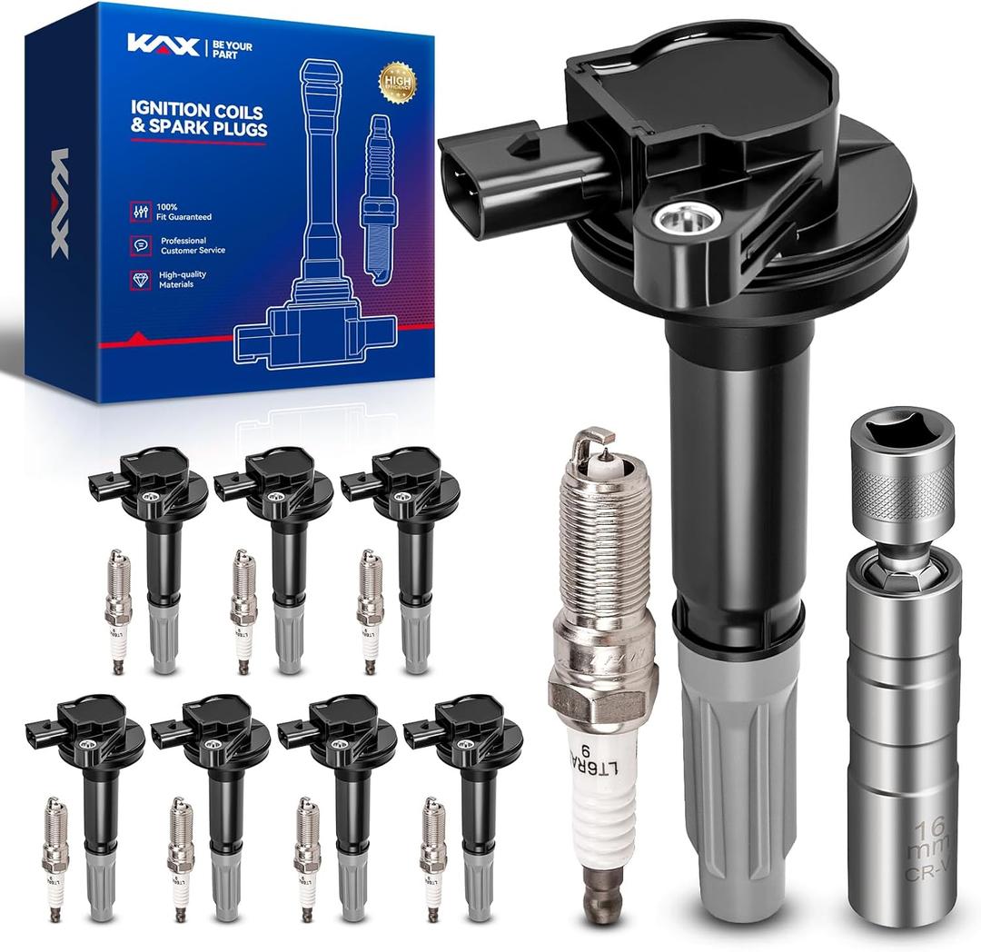 KAX 8-Pack Ignition Coil Pack & Iridium Spark Plugs Kit w/Magnetic Socket Compatible withFord F-150 2011-2016 5.0L, Mustang 2011-2015 5.0L, Replace#UF622, 91276