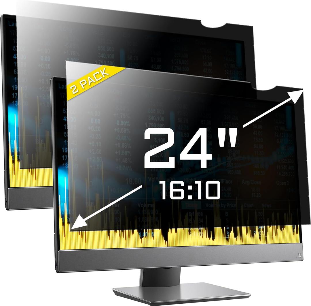 ZYY 2 PACK Computer Monitor Privacy Screen 24 Inch for 16:10 Aspect Ratio Desktop, Removable Monitor Anti Glare & Privacy Filters, UV Screen Protector, Anti Scratch Film