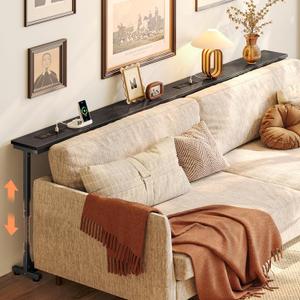 Huuger 78.7 Inch Behind Couch Table with Power Outlets, 23.9’’-34.4’’ Height Adjustable Range, Sofa Tables Narrow Long with USB-C Ports, Skinny Console Table, for Small Spaces, Black