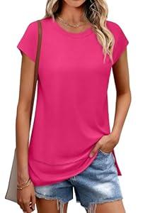 WEESO Womens Summer Tops 2025 Cap Short Sleeve T Shirts Trendy Dressy Casual Crew Neck Loose Fit Shirts (Large)