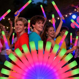 12pcs Foam Glow Sticks,Party Favors Supplies,3 Flashing Modes Glow In The Dark Party Supplies, Light Up Foam Sticks for Wendding Raves Camping Outdoor