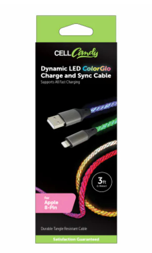 Cell Candy Dynamic LED ColorGlo Charge & Sync Cable For Apple 8 Pin