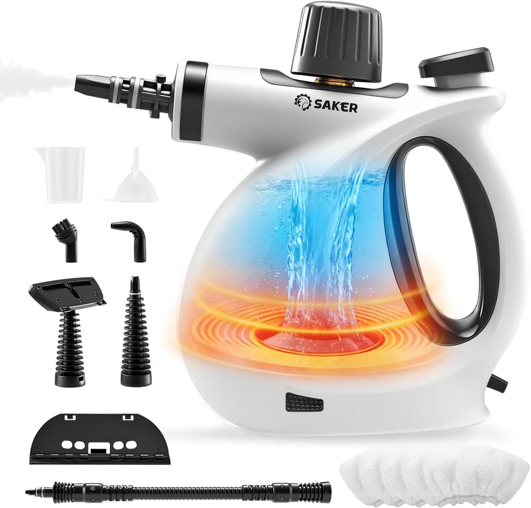 Saker Pressurized Handheld Steam Cleaner,Steam Disinfection Cleaner,Portable Steam Cleaner for Home,1050W Steam Cleaner,Quick Heating & Deep Cleaning of Floors, Cars, and Kitchen with 5 Fiber Cloths