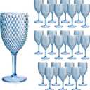 24pcs Blue Plastic Wine Glasses 13.5oz Reusable Acrylic Wedding Goblets Toasting Glassware Unbreakable Wine Cups with Long Stem Crystal Drinking Glasses Champagne Flutes for Bar Restaurants Party