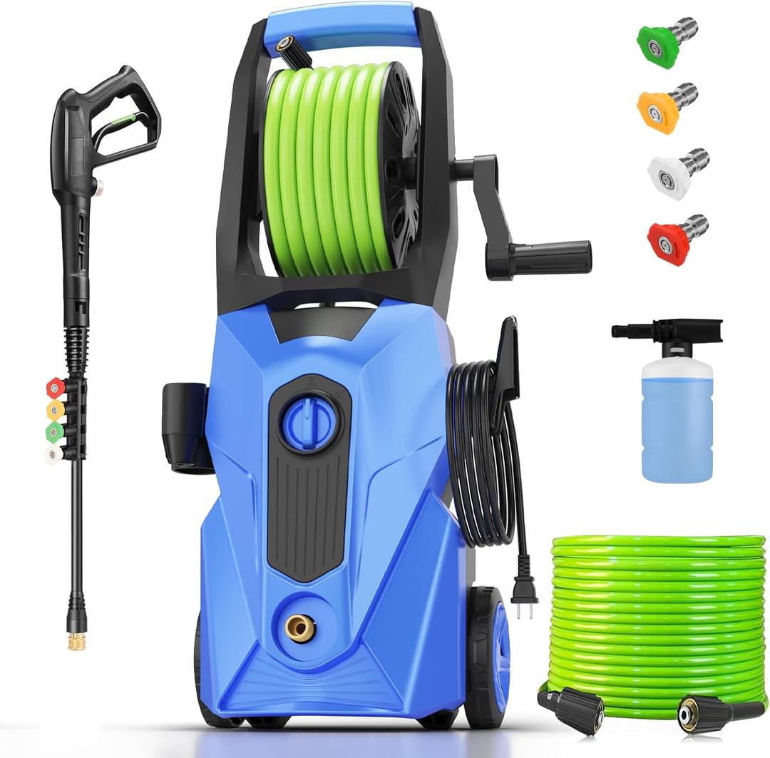 Electric Pressure Washer 5000 PSI 2.8 GPM Power Washers Electric Powered with 33ft Pressure Hose M22-14mm, 4 Nozzle and Foam Cannon, powerwashers for home, Cars, Fences, Patio, Upgraded Blue