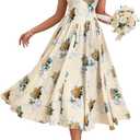 Parthea Women's Gingham Halter V Neck Midi Dress Corset Smocked Sundress Flowy A Line Wedding Guest Dresses, Size: 10-12