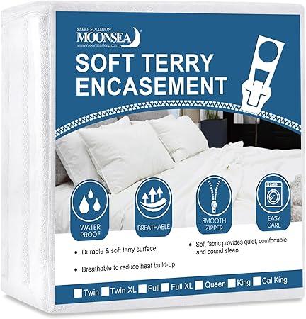Moonsea Zippered Mattress Protector Encasement with Ultra Soft Terry Surface, 6-Side Waterproof Mattress Protector for Kids, Well Made Zipper, Noiseless, for Twin Mattress 39 * 75(Fits 10-14 in. H)