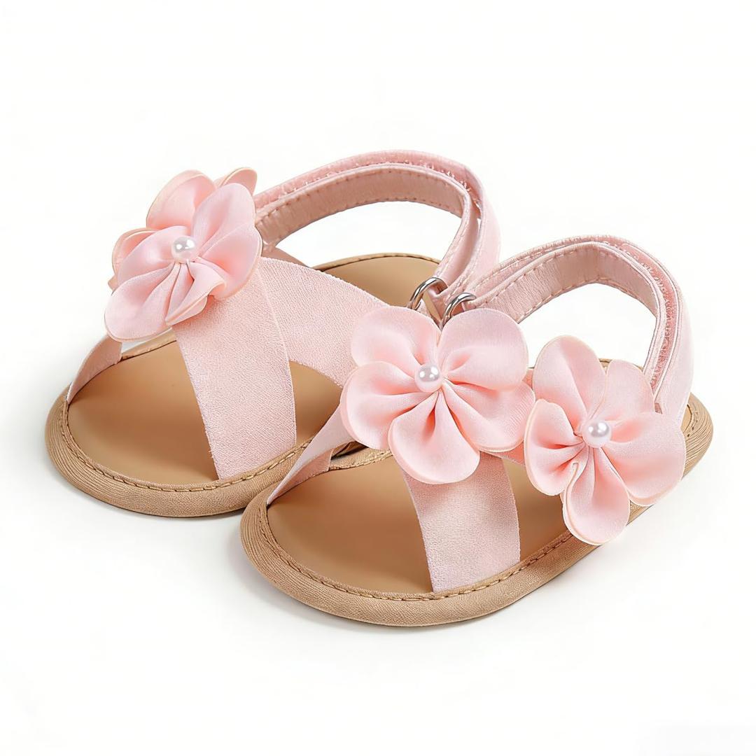 Meckior Infant Baby Girls Flower Summer Sandals Open Toe Princess Dress Wedding Flats Newborn Toddler Soft Non-Slip Sole First Walker Crib Shoes