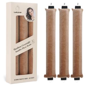 Overnight Heatless Hair Curler Blowout Rods Jumbo, Heatless Curls Satin Jumbo Flexi Rods to Sleep in,Soft Heatless Rod for All Hair Types,No Heat Overnight Sleeping Curls Styling Tools 3pcs Khaki