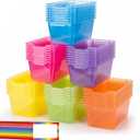 Funrous 48 Pack Plastic Cubby Bins for Classroom, Stackable Storage Bins with Rainbow Labels and Handles Cubby Organizer Containers for Teacher Supplies Home Office Daycare and Playroom (Bright)