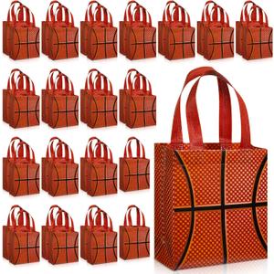 Wovnet 36 Pcs Sports Party Favor Bags with Handles Non Woven Football Baseball Soccer Basketball Goodie Treat Gift Bags Bulk for Sport Team Birthday Party Supplies(Basketball)