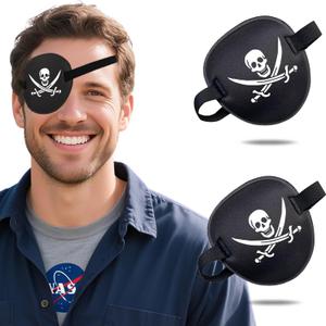 Pirate Eye Patch for Adults, 2 Pack Adjustable 3D Skull & Crossbones Eyepatch for Halloween Costume, Lazy Eye Amblyopia Treatment Left/Right Eye Cover