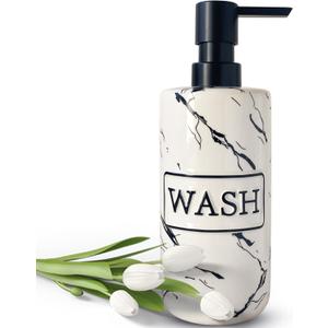 Marble Pattern Soap Dispenser for Bathroom Countertop with Plastic Pump,Ceramic Soap Dispenser for Kitchen,500ml Large Capacity Soap Dispenser,Refillable Liquid Soap Dispenser (Black)