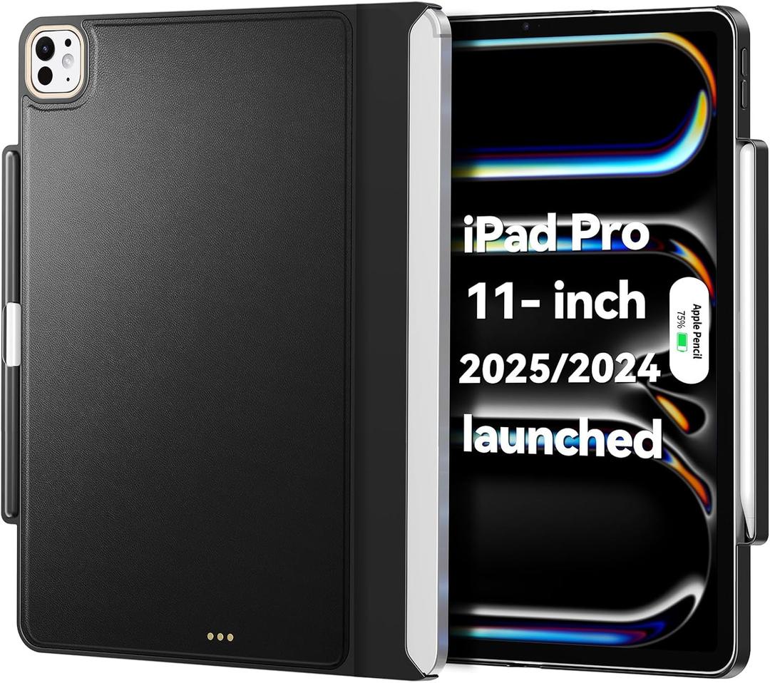 MagicKeyboard Compatible Case for iPad Pro 11 inch M4/M5 2024/2025, Cover with Apple Pencil Holder for Smart MagicKeyboard Folio Slim Durability, Durable Leather Surface, Keyboard Not Included, Black