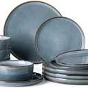 GBHOME Ceramic Dinnerware Sets for 4, 12 Pieces Stoneware Plates and Bowls Sets, Reactive Glaze Dishes -Scratch Resistant, Dishwasher&Microwave Safe, Space Blue